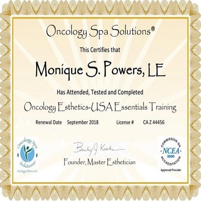 Oncology Spa Solutions certification for monique powers oncology esthetics usa essentials training