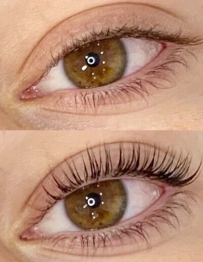 amber eyes before and after a lash lift at Monique Powers' Redondo Beach studio